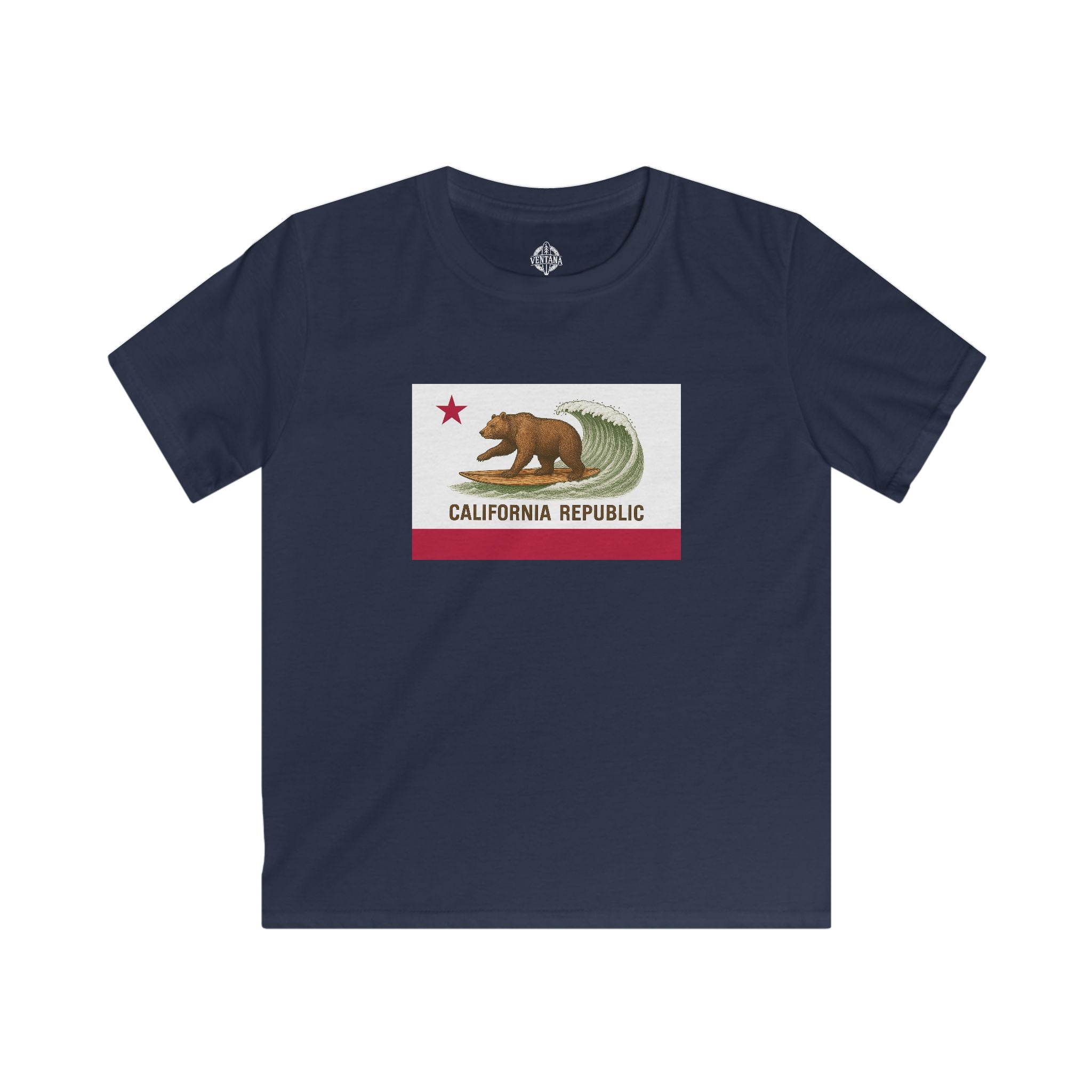 California Surfing Bear Flag Kids - Soft Style U.S. Cotton T-Shirt