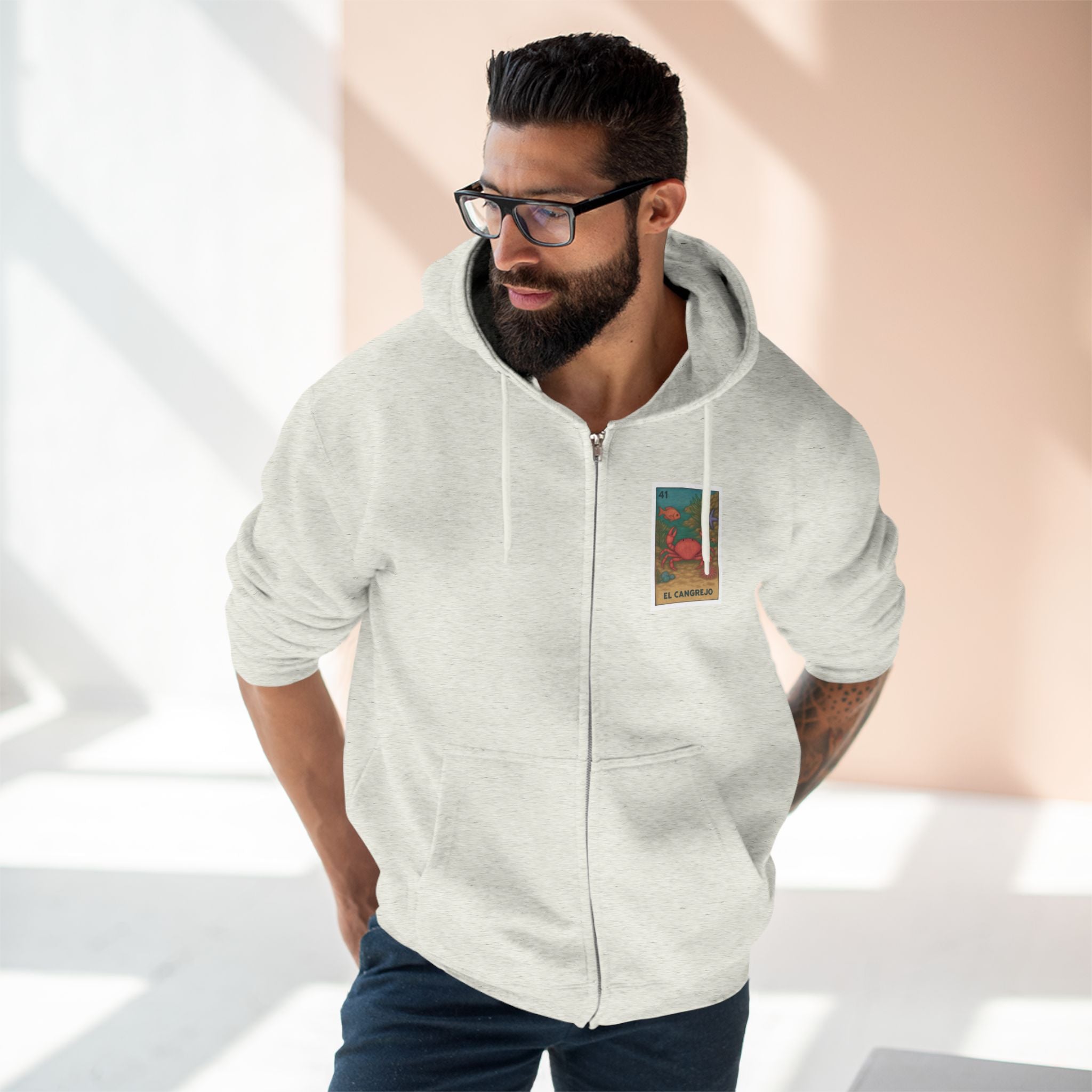 Crab Lotería Unisex - Zip Cotton Blend Fleece Hoodie (El Cangrejo)