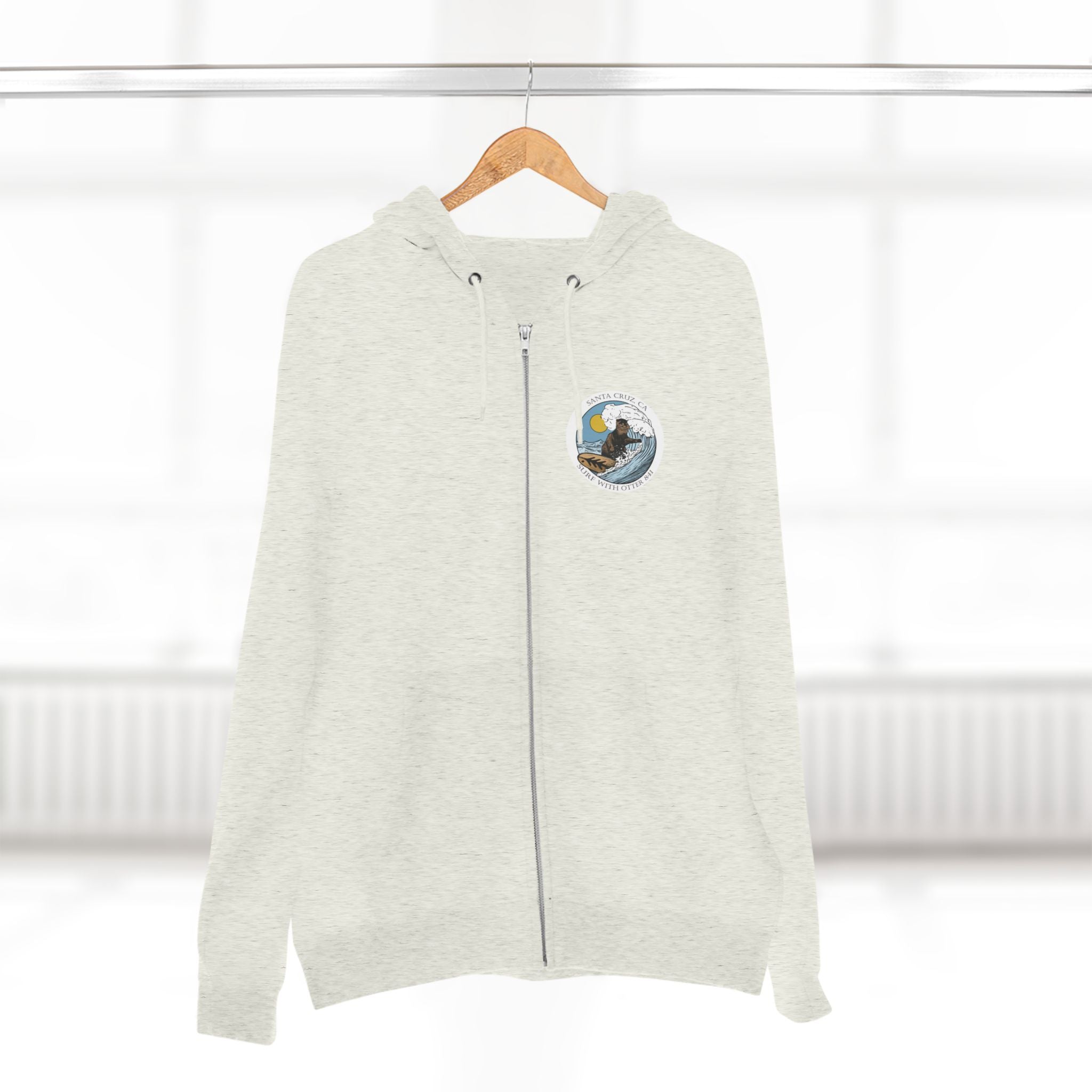 Surf with Otter 841 by Thiago Bianchini Unisex - Zip Cotton Blend Fleece Hoodie