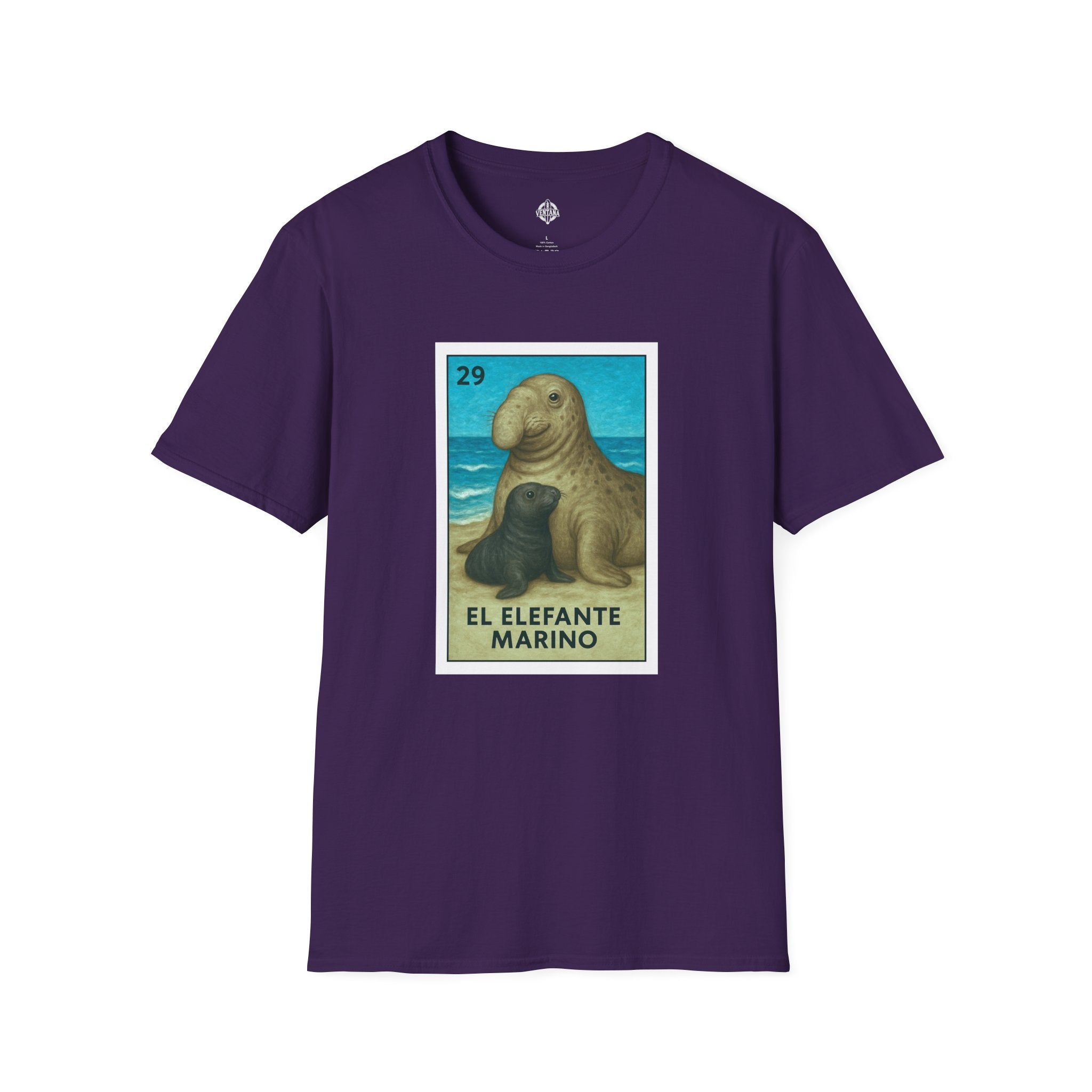 Elephant Seal Lotería Unisex - Soft Style U.S. Cotton T-Shirt (El Elefante Marino)