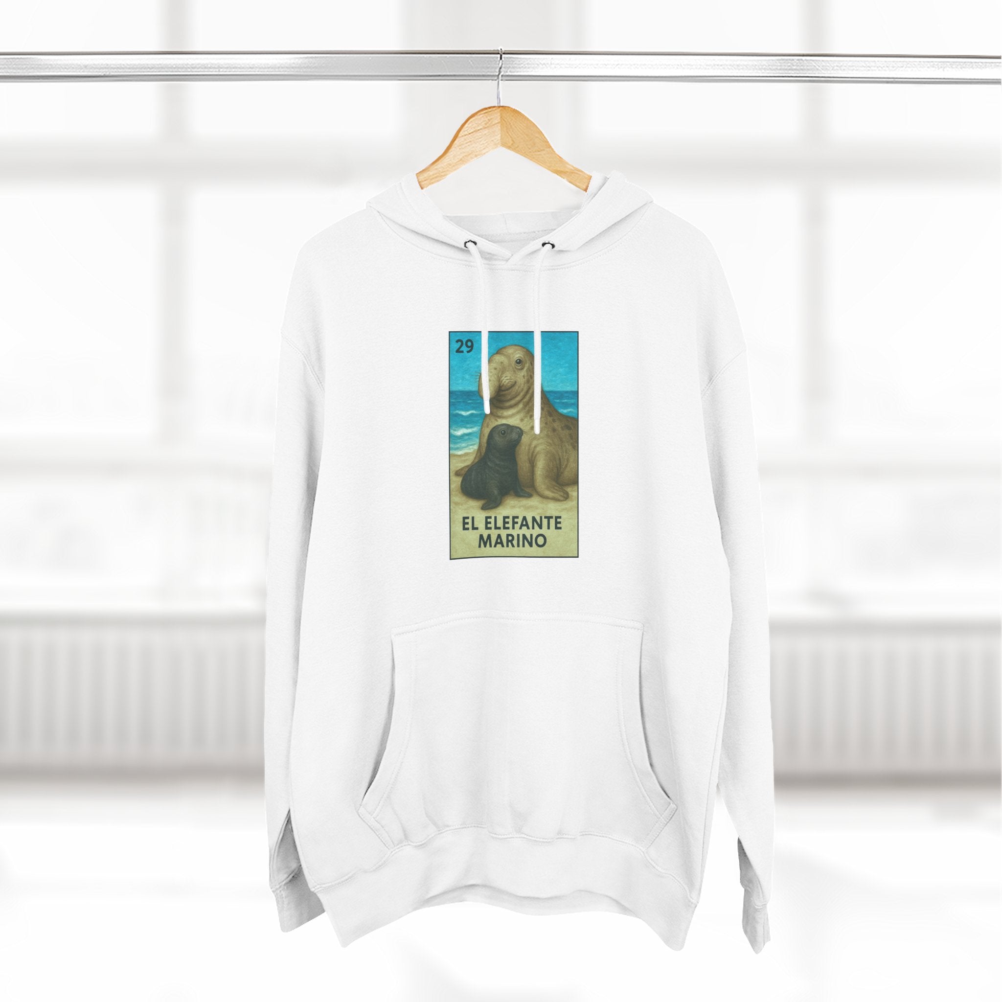 Elephant Seal Lotería Unisex - Pull-Over Cotton Blend Fleece Hoodie (El Elefanto Marino)