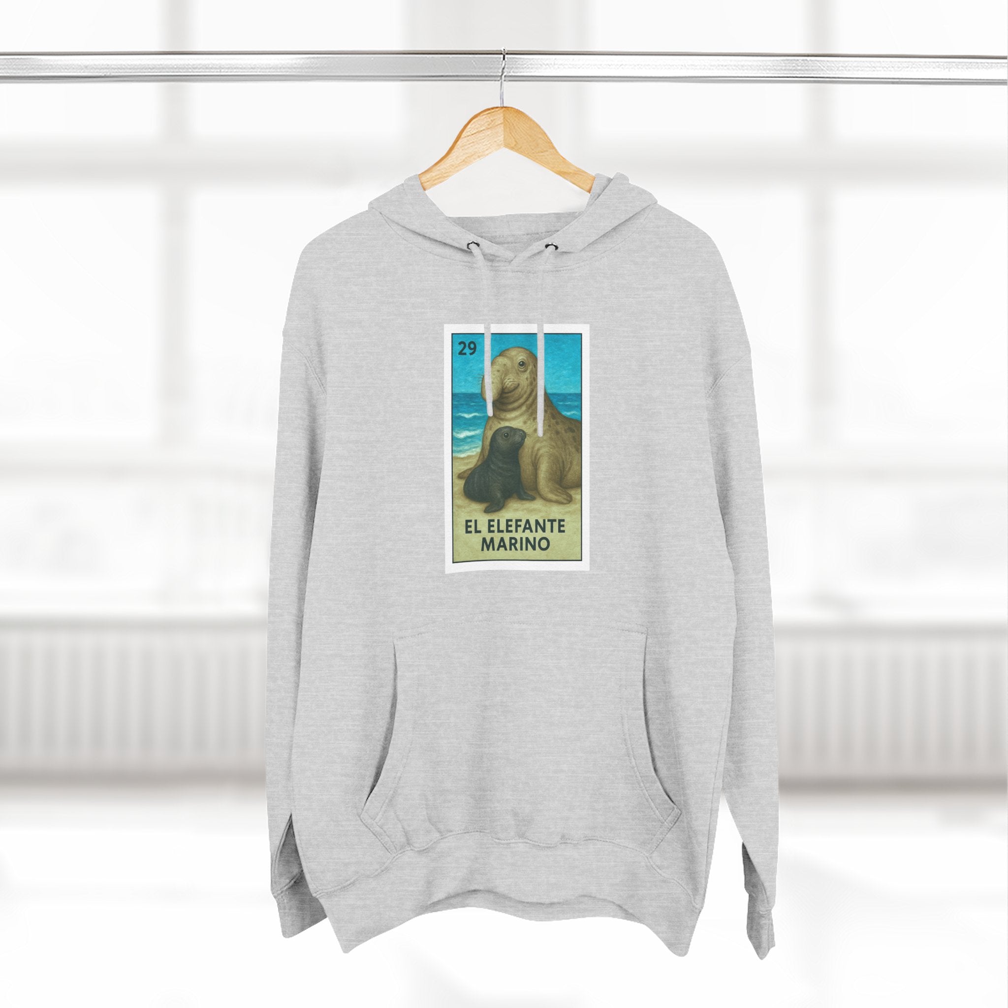 Elephant Seal Lotería Unisex - Pull-Over Cotton Blend Fleece Hoodie (El Elefanto Marino)
