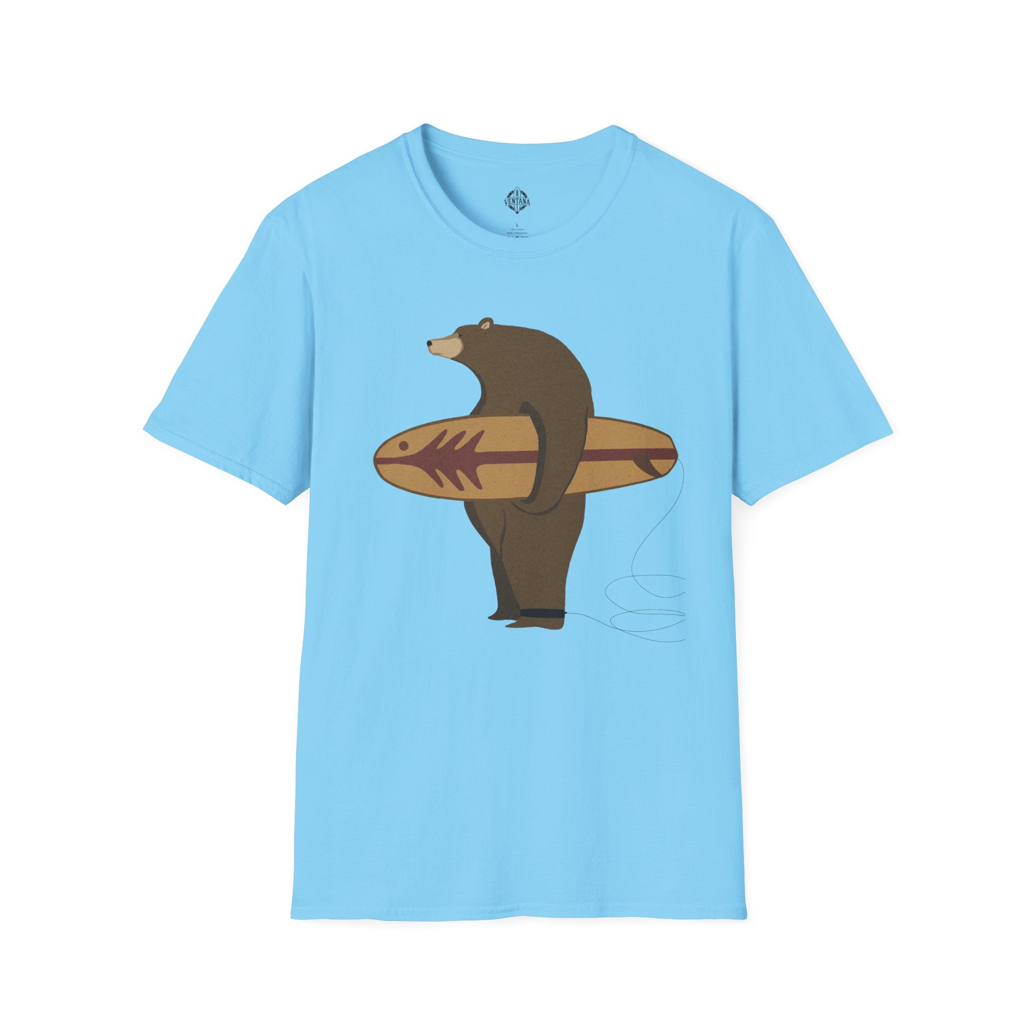 Surfing Grizzly Bear by Fabian Lavater Unisex - Soft Style U.S. Cotton T-Shirt
