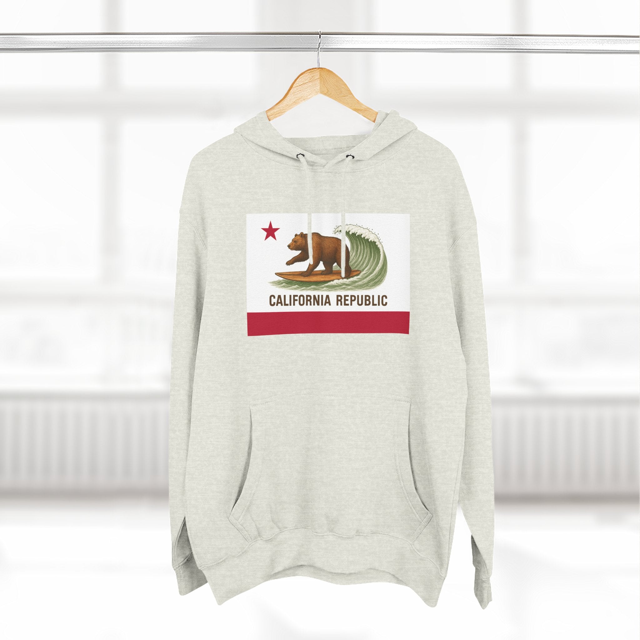 California Surfing Bear Flag Unisex - Pull-Over Cotton Blend Fleece Hoodie