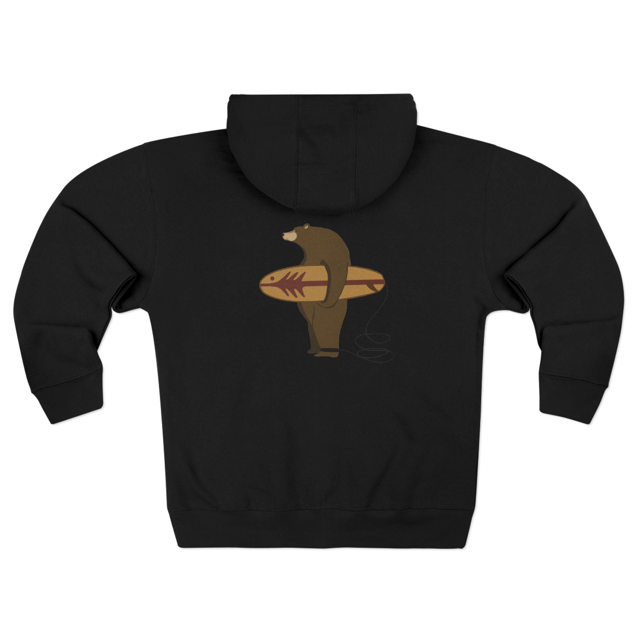 Surfing Grizzly Bear by Fabian Lavater Unisex - Zip Cotton Blend Fleece Hoodie