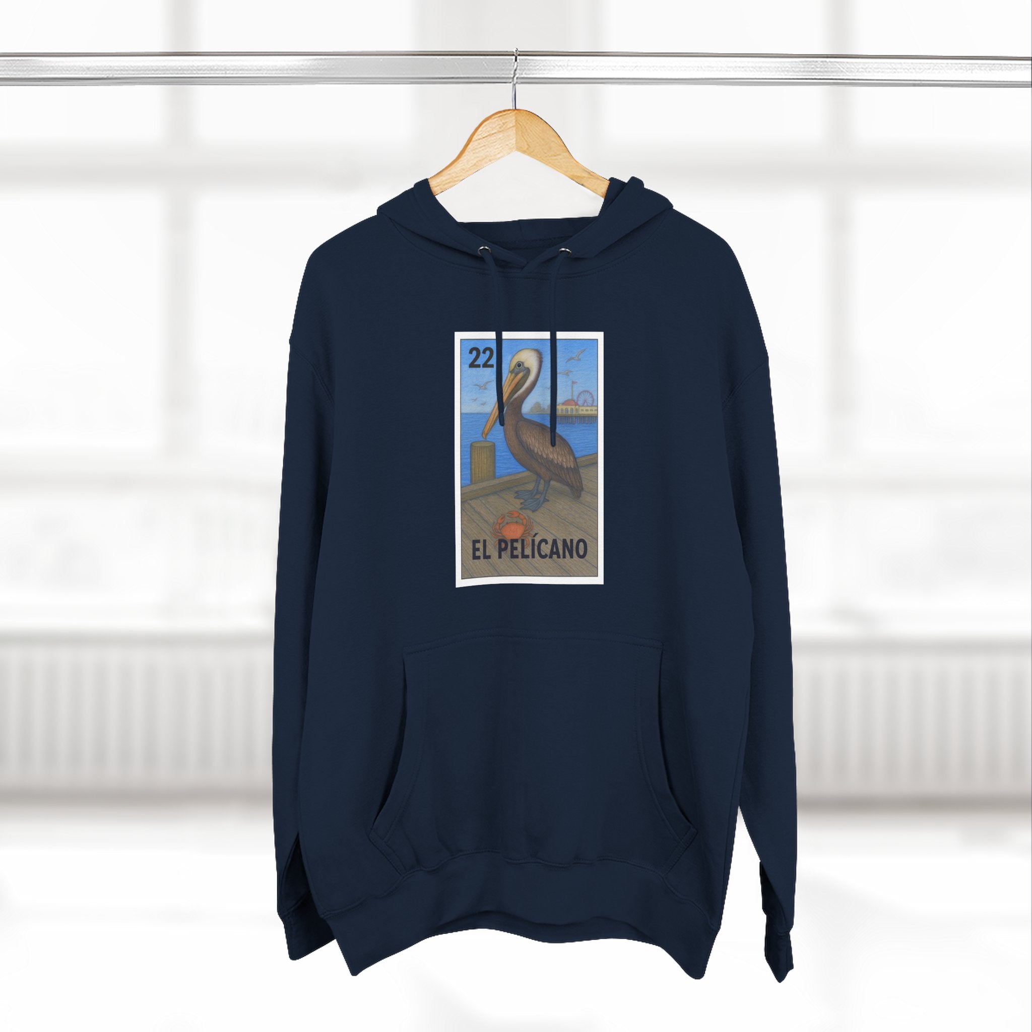 Pelican Lotería Unisex - Pull-Over Cotton Blend Fleece Hoodie (El Pelícano)