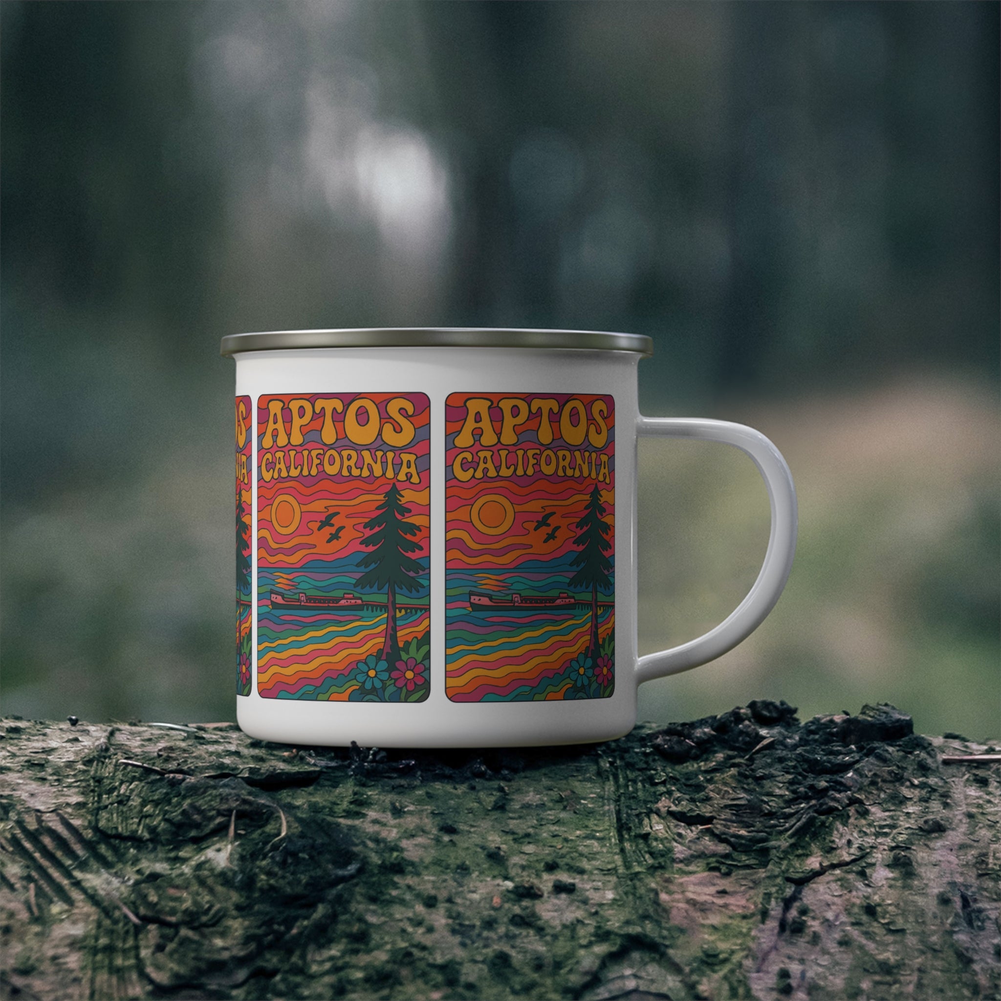 Aptos California Psychedelic Enamel Camping Mug (12oz, small)