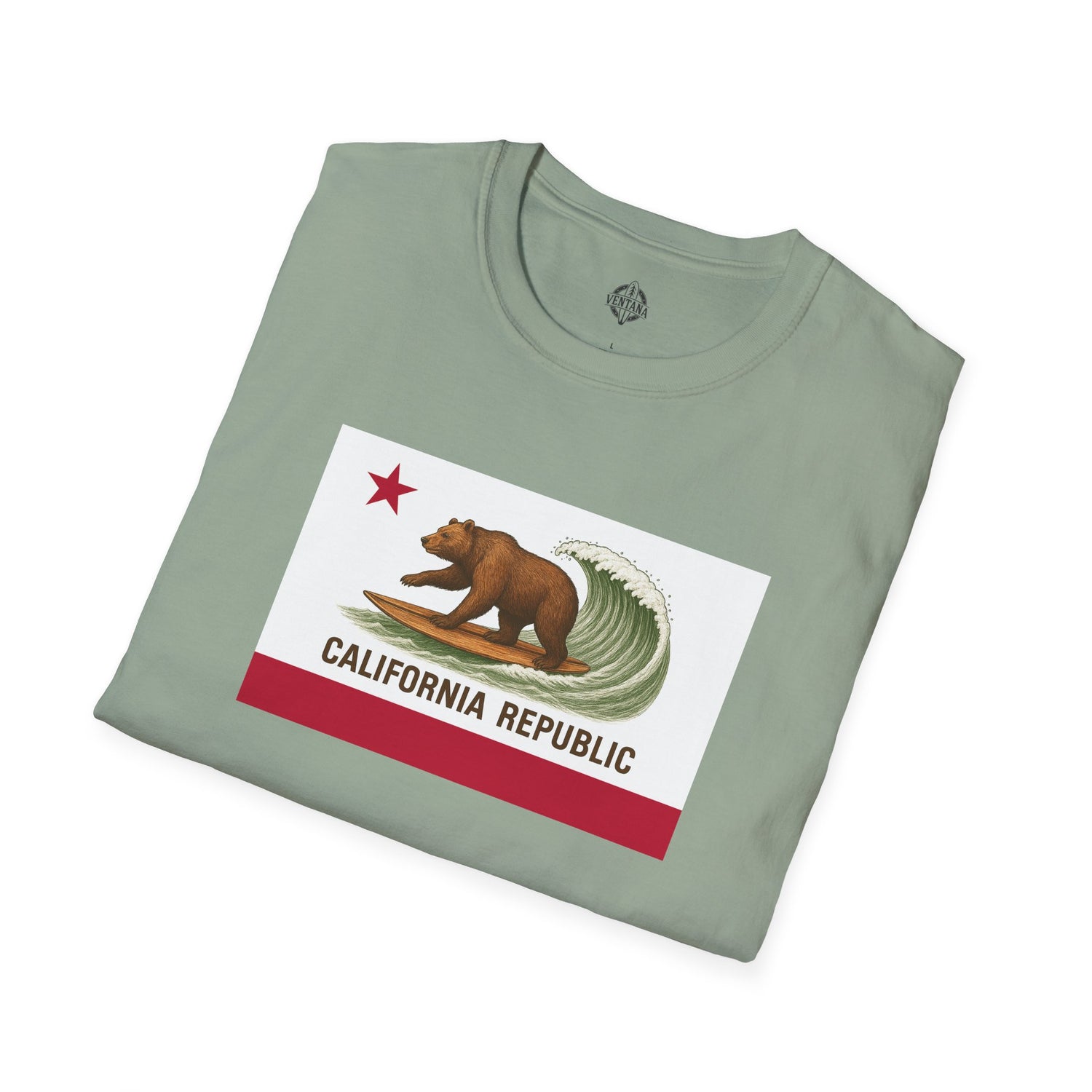 California Surfing Bear Flag Unisex - Soft Style U.S. Cotton T-Shirt