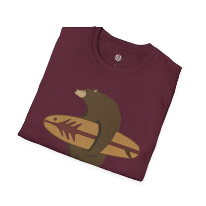 Surfing Grizzly Bear by Fabian Lavater Unisex - Soft Style U.S. Cotton T-Shirt