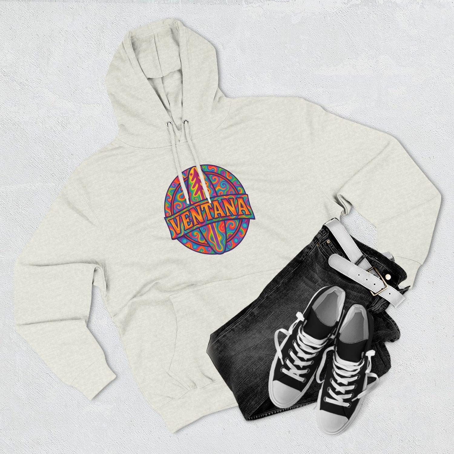 Ventana Psychedelic Treefish Logo Unisex - Pull-Over Cotton Blend Fleece Hoodie