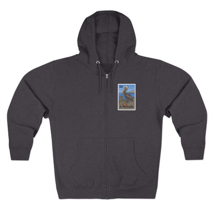Pelican Lotería Unisex - Zip Cotton Blend Fleece Hoodie (El Pelícano)