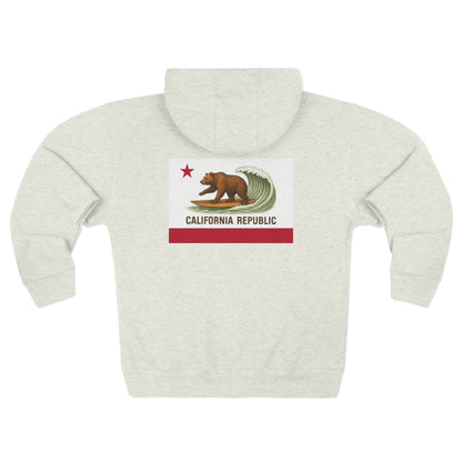 California Surfing Bear Flag Unisex - Zip Cotton Blend Fleece Hoodie