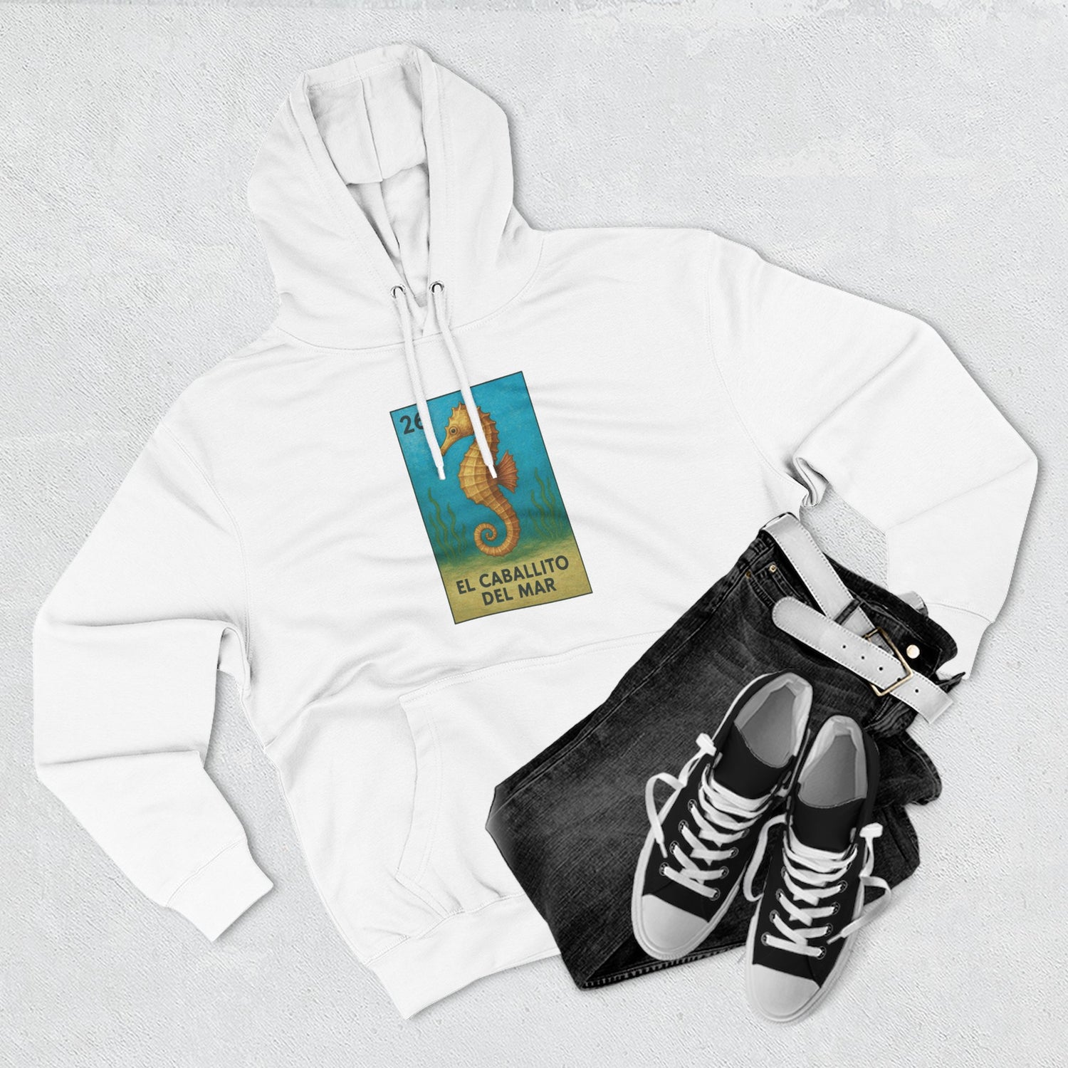 Seahorse Lotería Unisex - Pull-Over Cotton Blend Fleece Hoodie (El Caballito del Mar)
