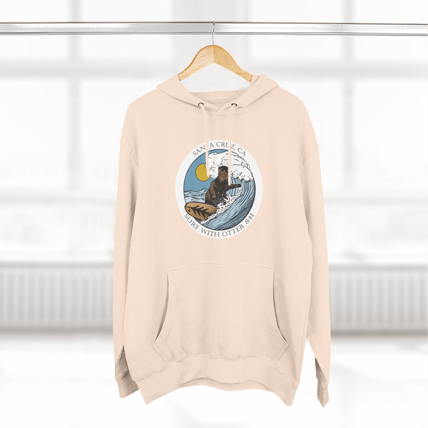 Surf with Otter 841 by Thiago Bianchini Unisex - Pull-Over Cotton Blend Fleece Hoodie