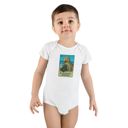 Elephant Seal Lotería - Baby Short Sleeve 100% Cotton Onesie (El Elefante Marino)