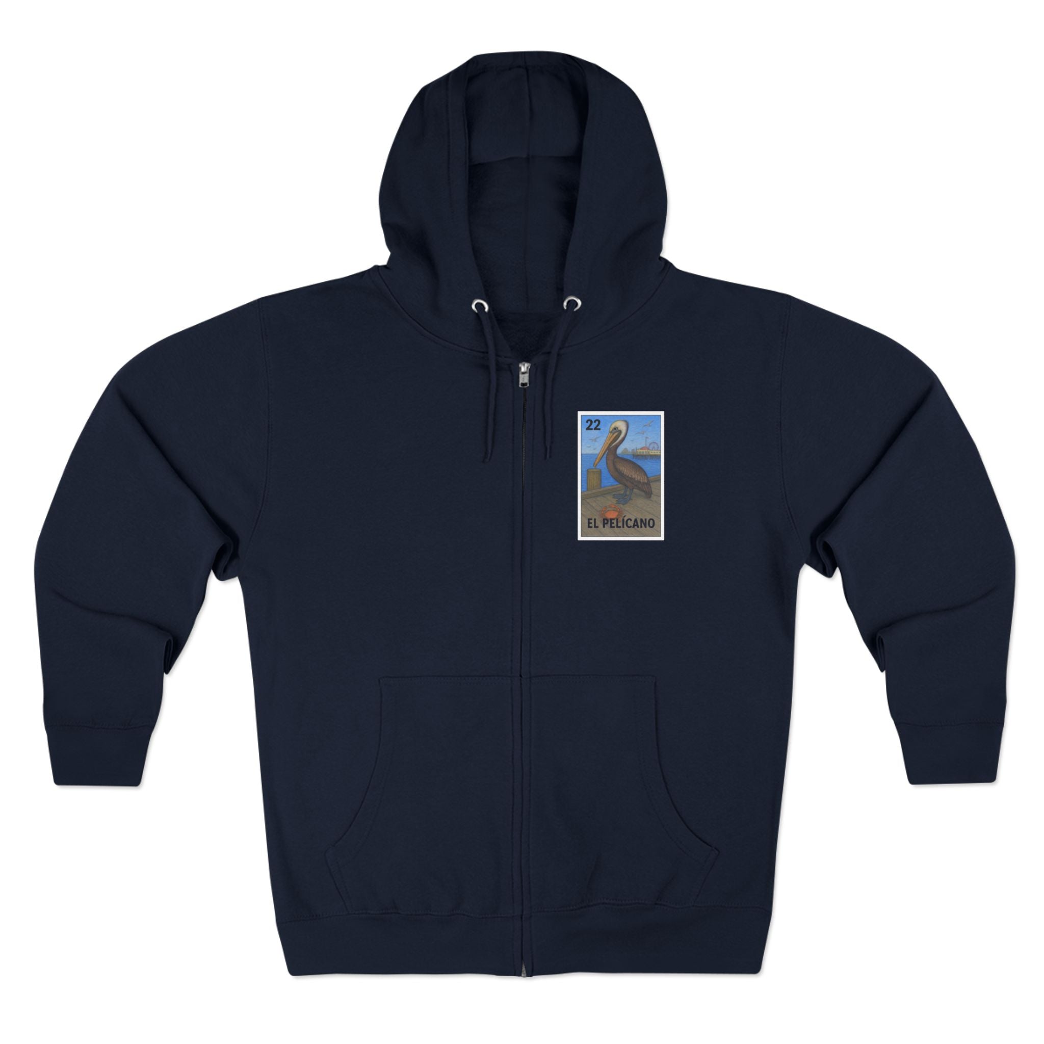 Pelican Lotería Unisex - Zip Cotton Blend Fleece Hoodie (El Pelícano)
