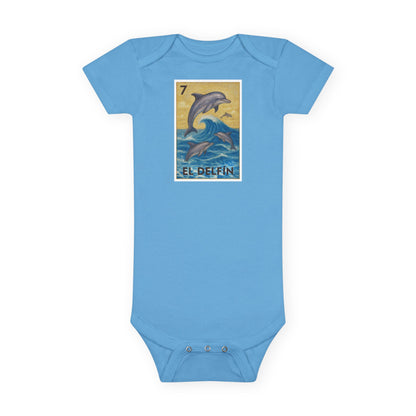Dolphin Lotería - Baby Short Sleeve 100% Cotton Onesie (El Delfín)