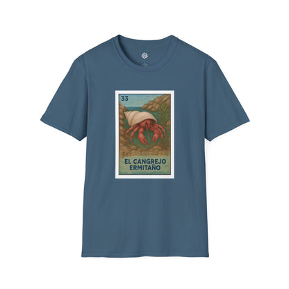 Hermit Crab Lotería Unisex - Soft Style U.S. Cotton T-Shirt (El Cangrejo Ermitaño)