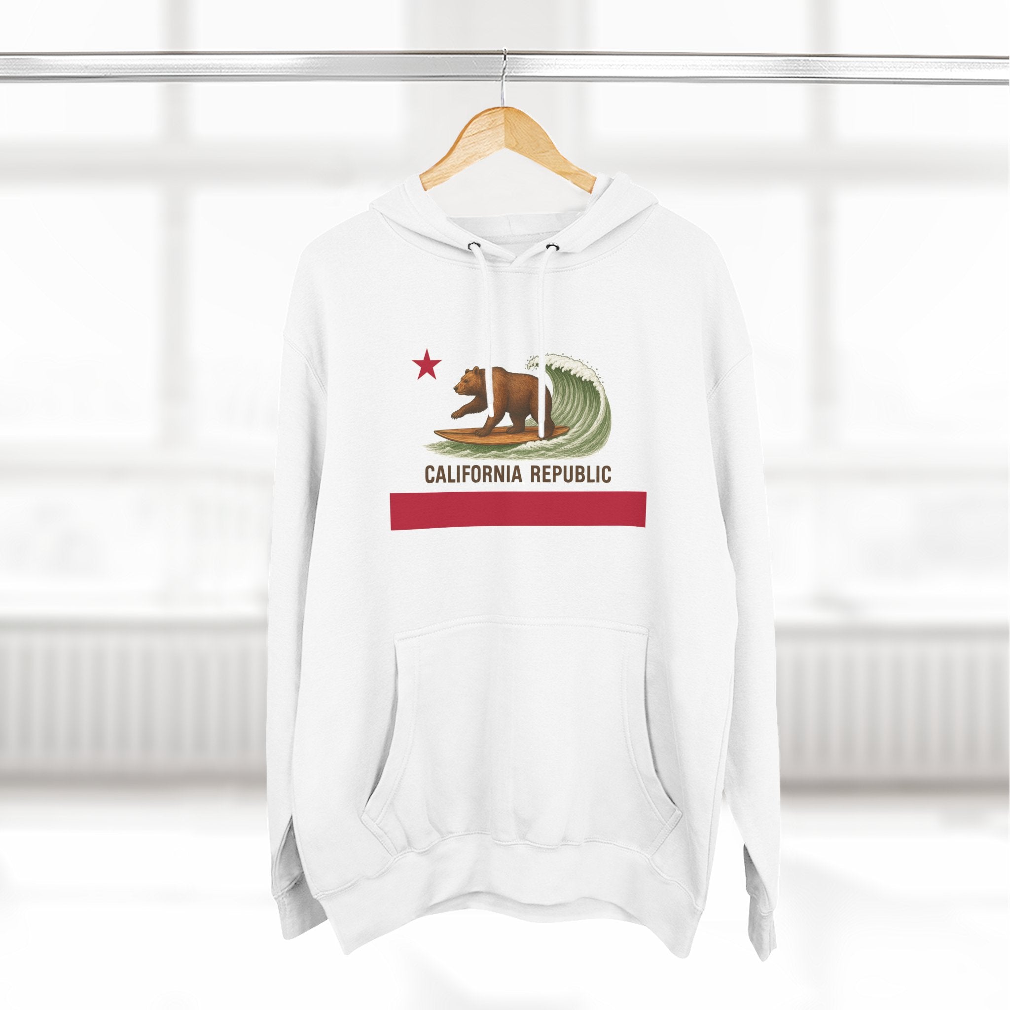 California Surfing Bear Flag Unisex - Pull-Over Cotton Blend Fleece Hoodie