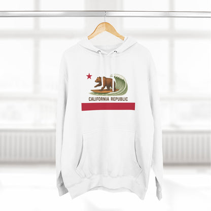California Surfing Bear Flag Unisex - Pull-Over Cotton Blend Fleece Hoodie