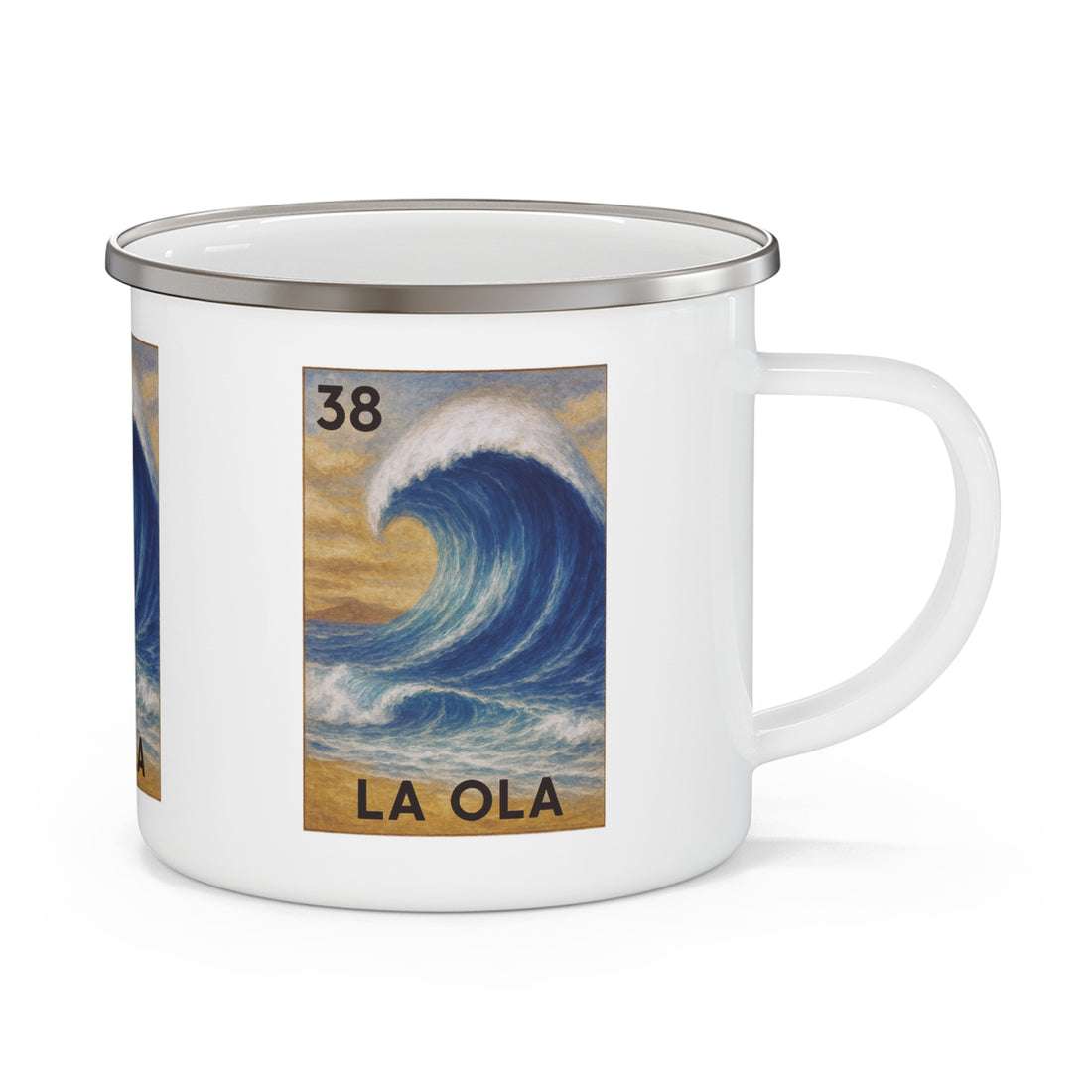Wave Lotería Enamel Camping Mug (La Ola) (12oz - small)