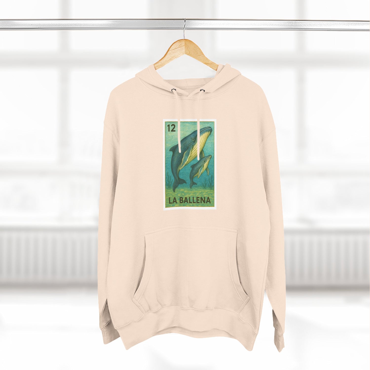 Whale Lotería Unisex - Pull-Over Cotton Blend Fleece Hoodie (La Ballena)