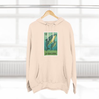 Whale Lotería Unisex - Pull-Over Cotton Blend Fleece Hoodie (La Ballena)