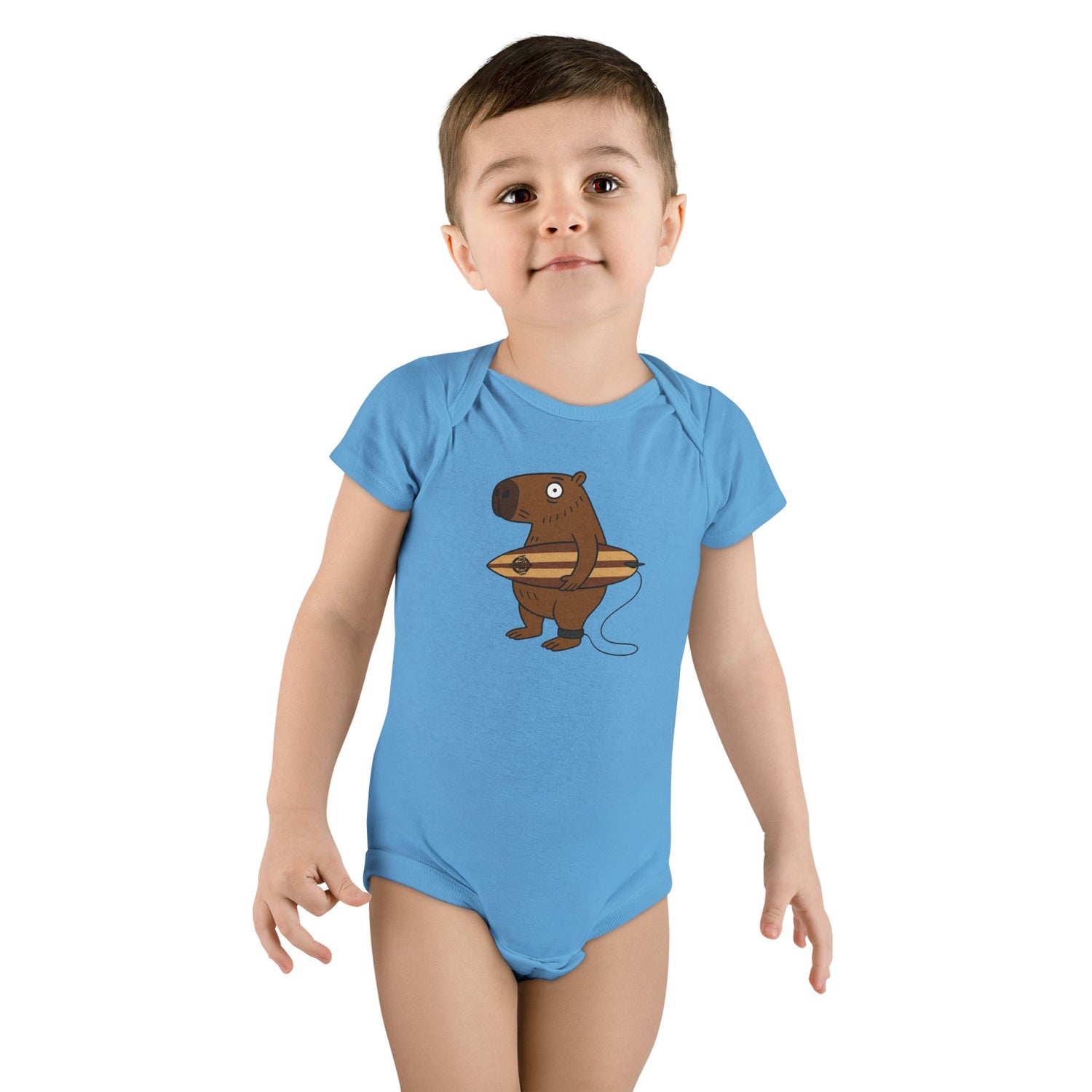 Capybara Surfer - Baby Short Sleeve 100% Cotton Onesie