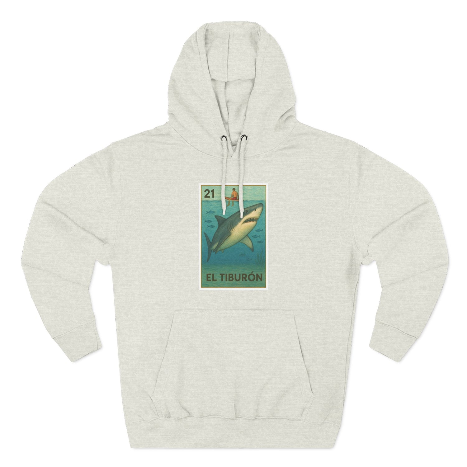 Shark Lotería Unisex - Pull-Over Cotton Blend Fleece Hoodie (El Tiburón)