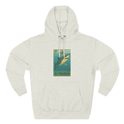 Shark Lotería Unisex - Pull-Over Cotton Blend Fleece Hoodie (El Tiburón)