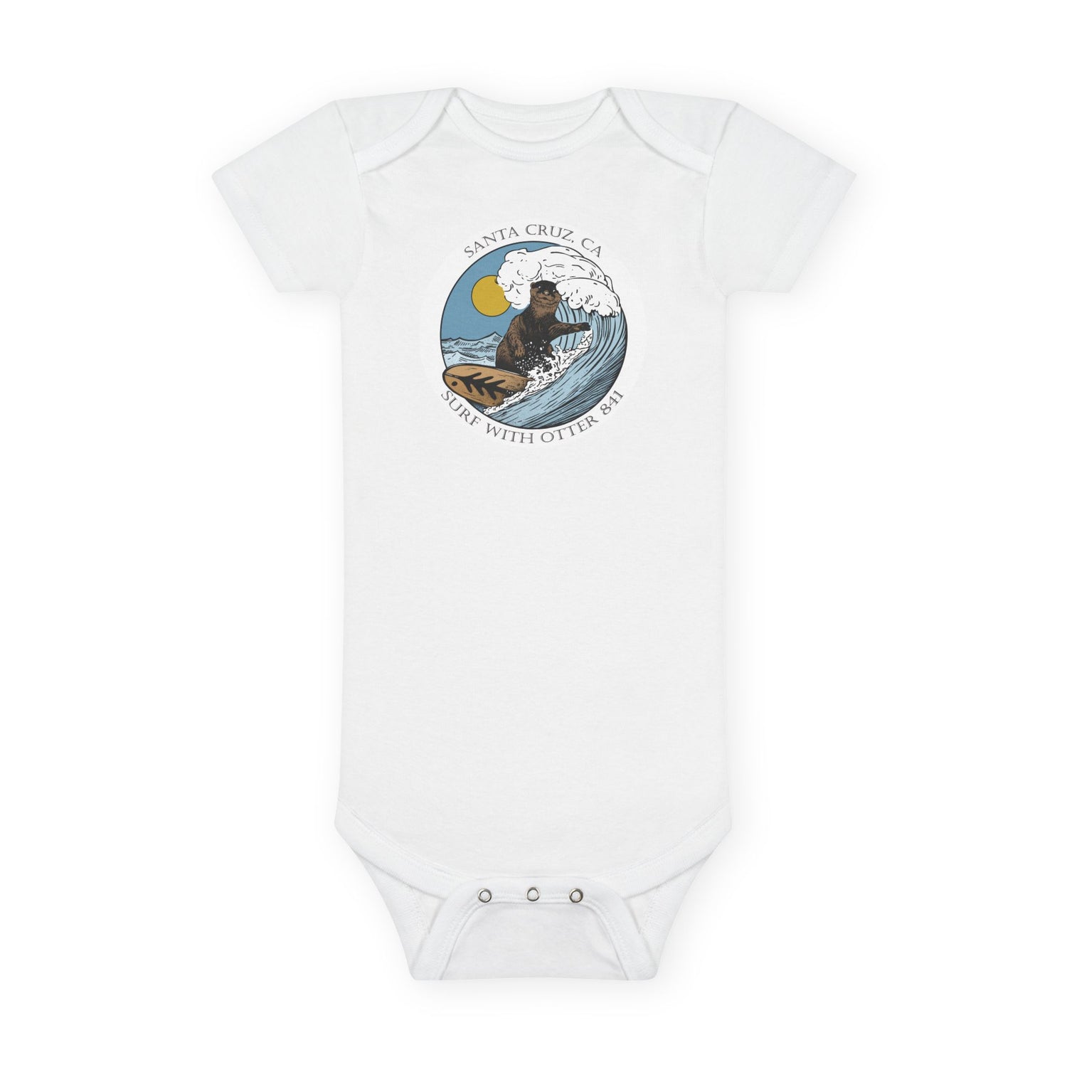 Surf with Otter 841 by Thiago Bianchini - Baby Short Sleeve 100% Cotton Onesie