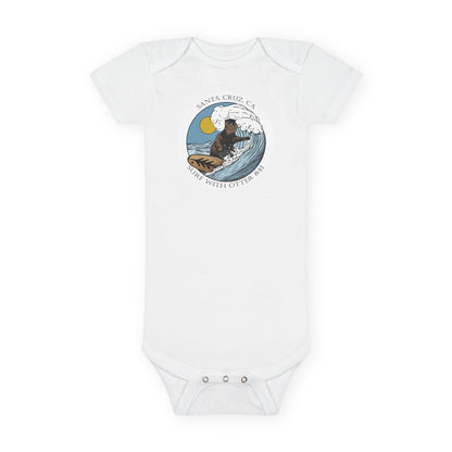 Surf with Otter 841 by Thiago Bianchini - Baby Short Sleeve 100% Cotton Onesie