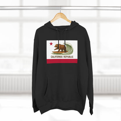 California Surfing Bear Flag Unisex - Pull-Over Cotton Blend Fleece Hoodie
