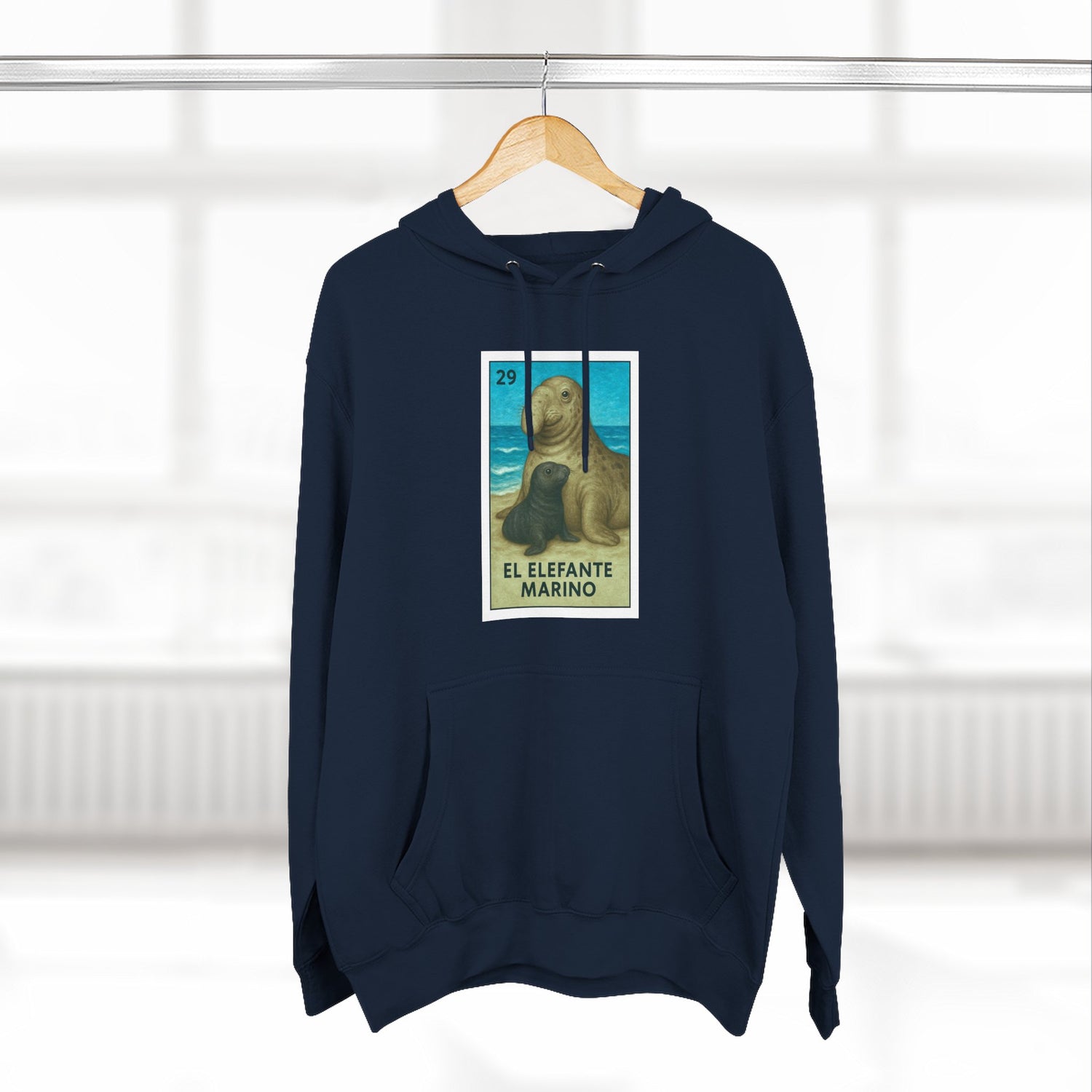 Elephant Seal Lotería Unisex - Pull-Over Cotton Blend Fleece Hoodie (El Elefanto Marino)