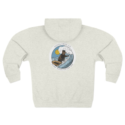 Surf with Otter 841 by Thiago Bianchini Unisex - Zip Cotton Blend Fleece Hoodie
