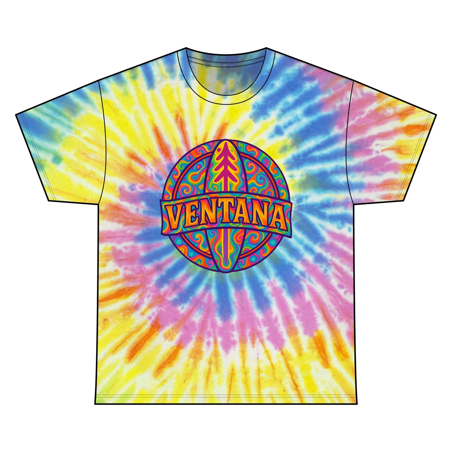 Ventana Psychedelic Treefish Logo Tie Dye Unisex - 100% Cotton T-Shirt