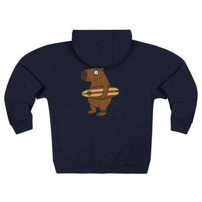 Capybara Surfer Unisex - Zip Cotton Blend Fleece Hoodie