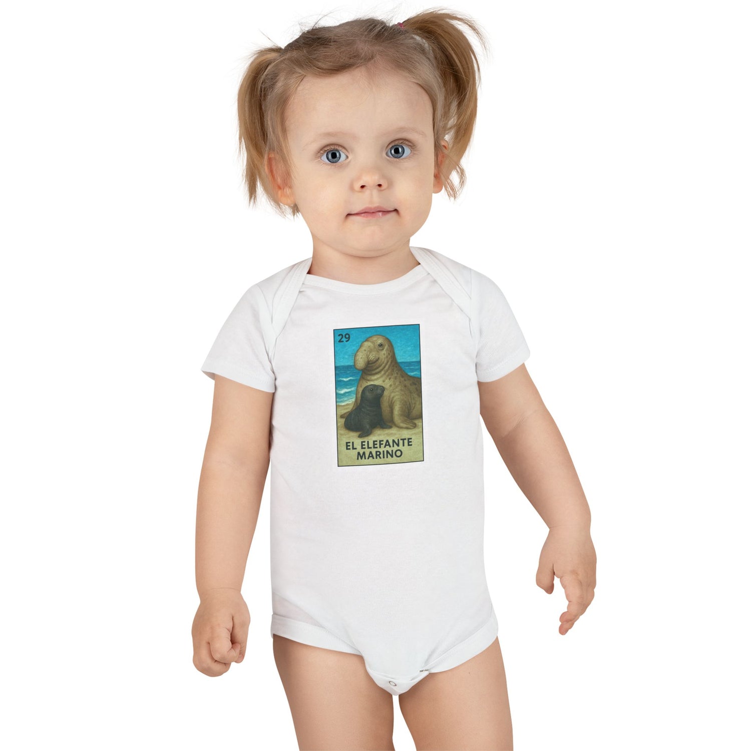 Elephant Seal Lotería - Baby Short Sleeve 100% Cotton Onesie (El Elefante Marino)