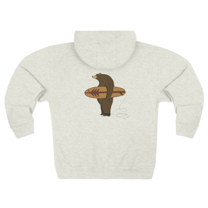 Surfing Grizzly Bear by Fabian Lavater Unisex - Zip Cotton Blend Fleece Hoodie