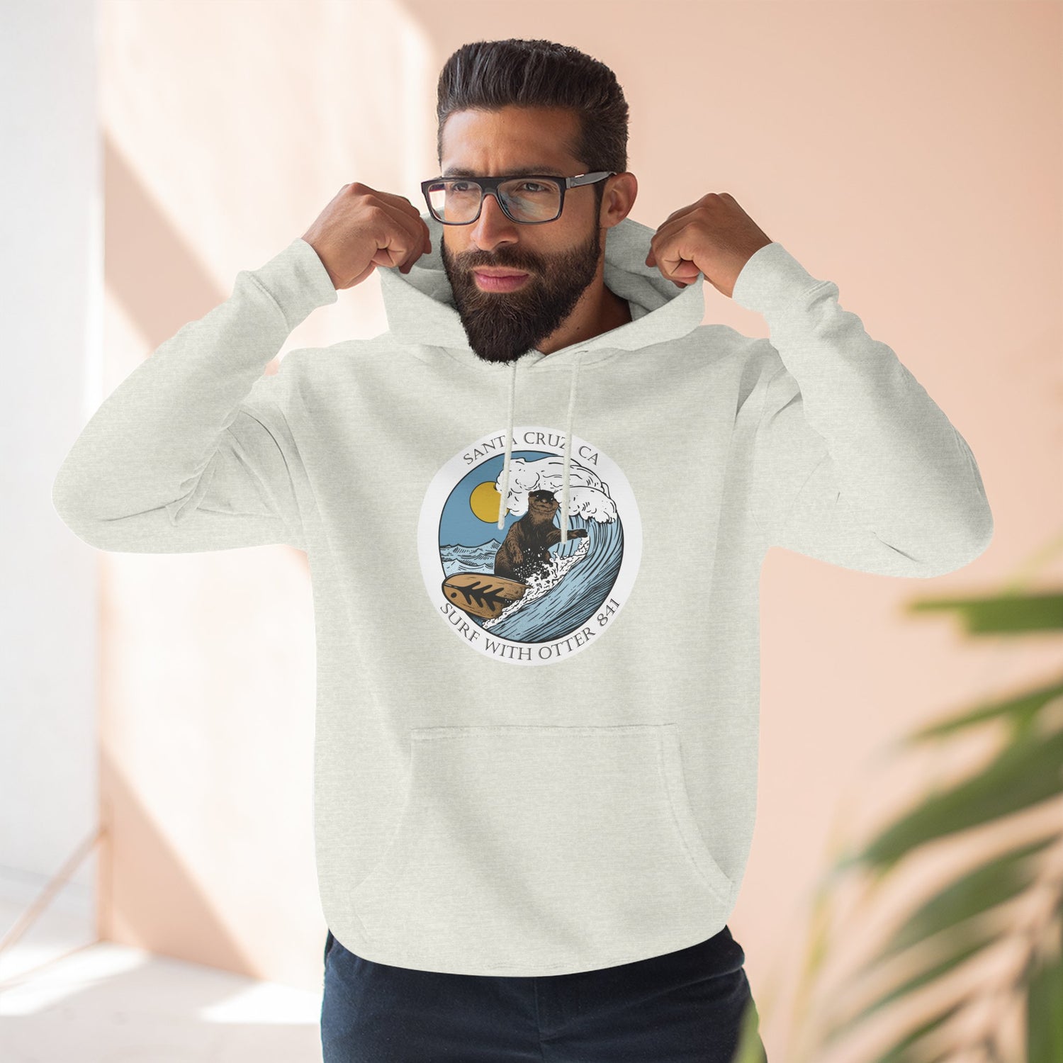 Surf with Otter 841 by Thiago Bianchini Unisex - Pull-Over Cotton Blend Fleece Hoodie