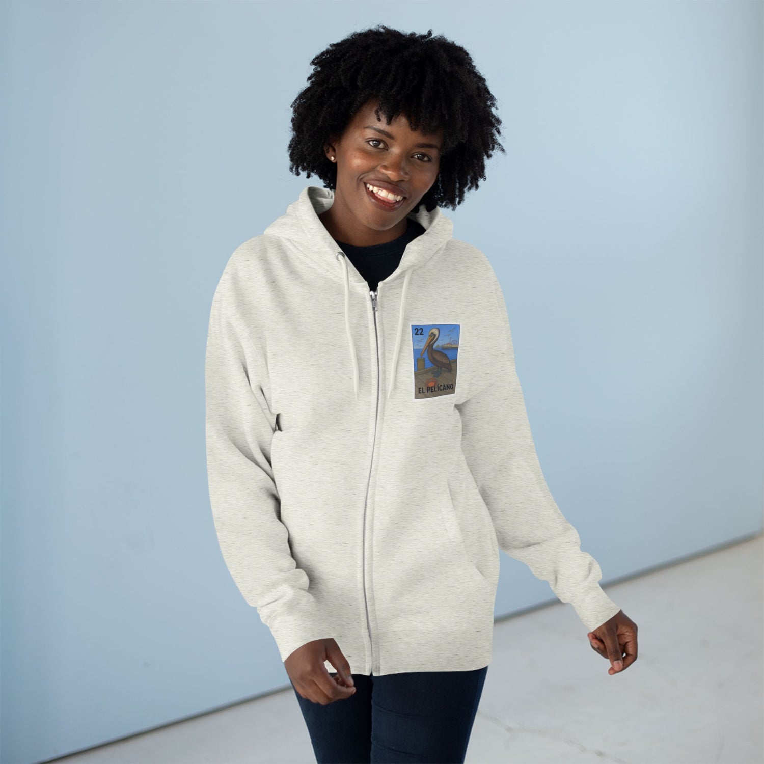 Pelican Lotería Unisex - Zip Cotton Blend Fleece Hoodie (El Pelícano)