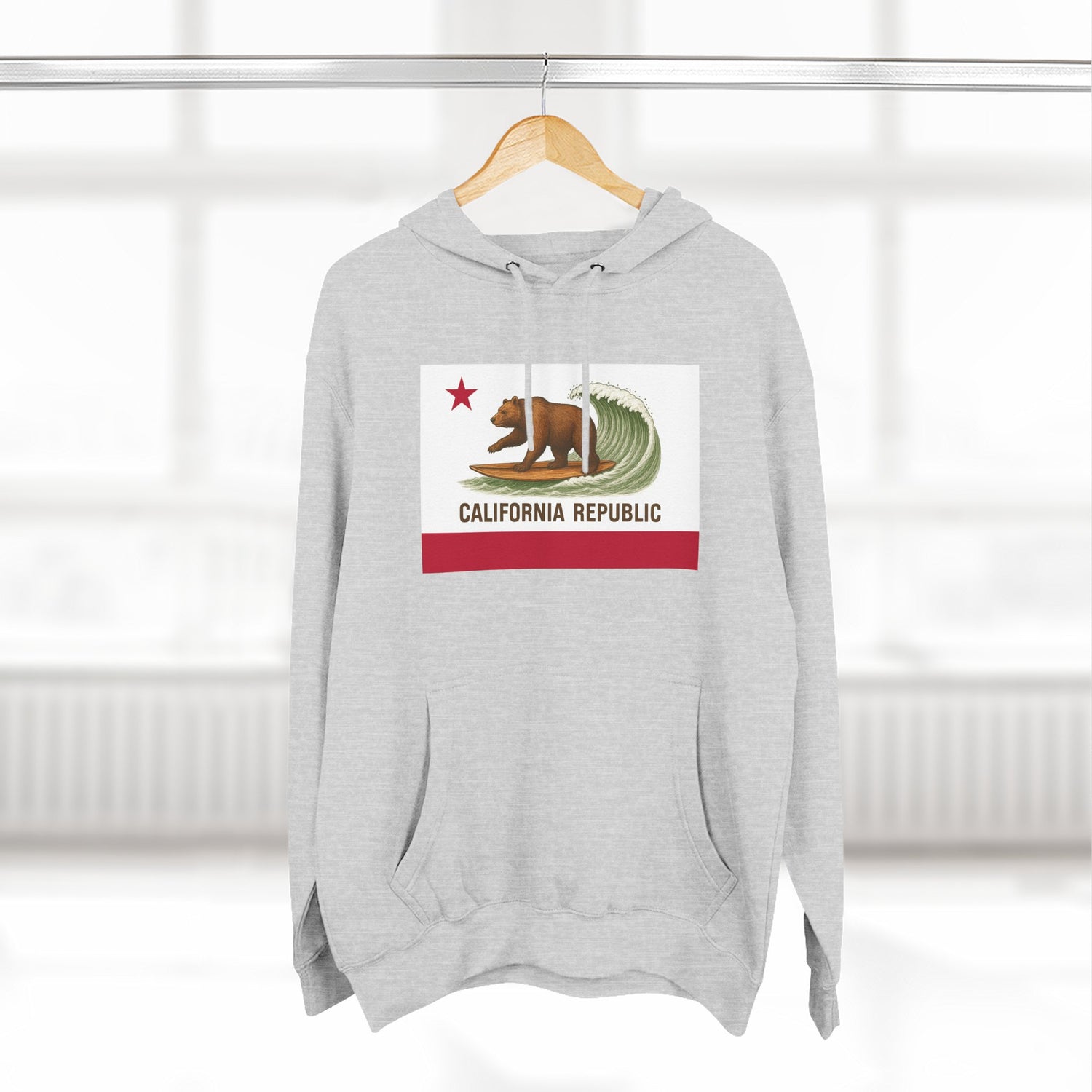 California Surfing Bear Flag Unisex - Pull-Over Cotton Blend Fleece Hoodie