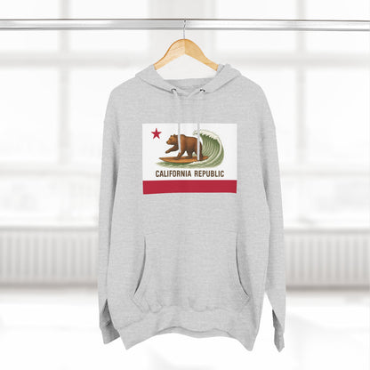 California Surfing Bear Flag Unisex - Pull-Over Cotton Blend Fleece Hoodie