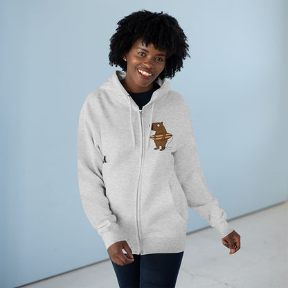 Capybara Surfer Unisex - Zip Cotton Blend Fleece Hoodie