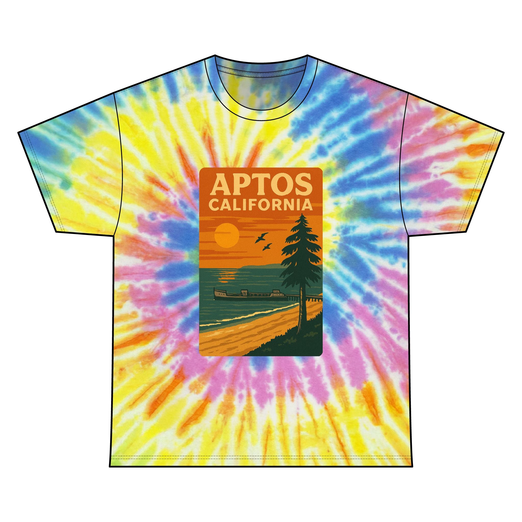 Aptos California Sunset Unisex Tie Dye - 100% Cotton T-Shirt