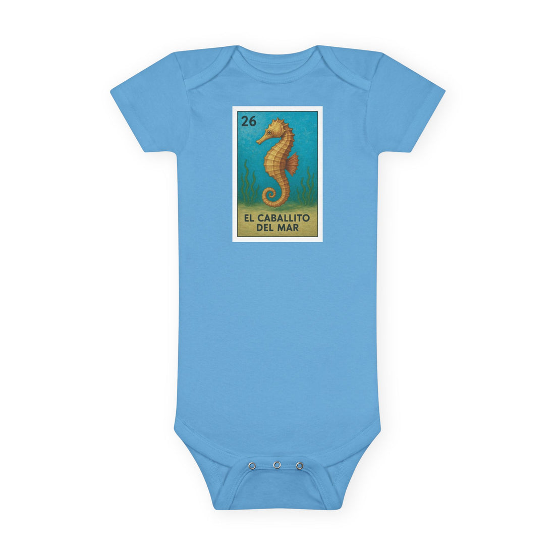Seahorse Lotería - Baby Short Sleeve 100% Cotton Onesie (El Caballito del Mar)