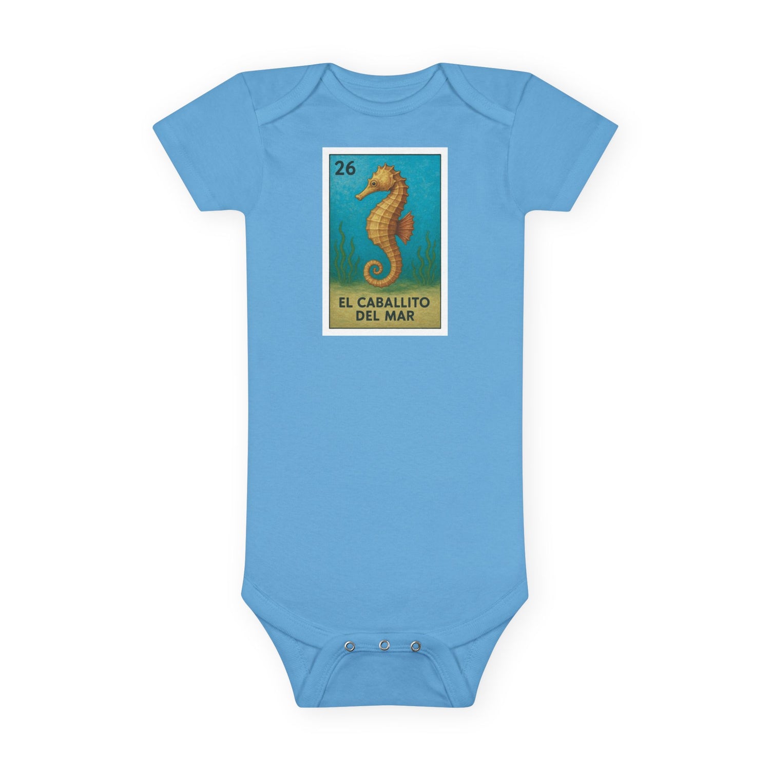 Seahorse Lotería - Baby Short Sleeve 100% Cotton Onesie (El Caballito del Mar)