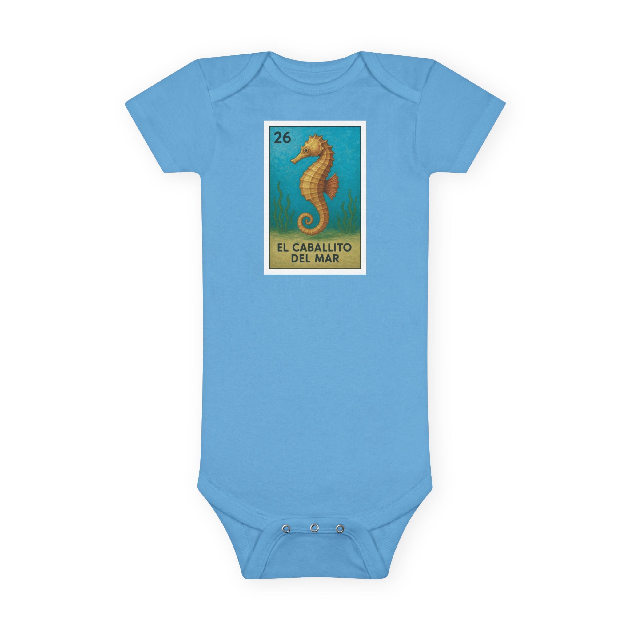 Seahorse Lotería - Baby Short Sleeve 100% Cotton Onesie (El Caballito del Mar)