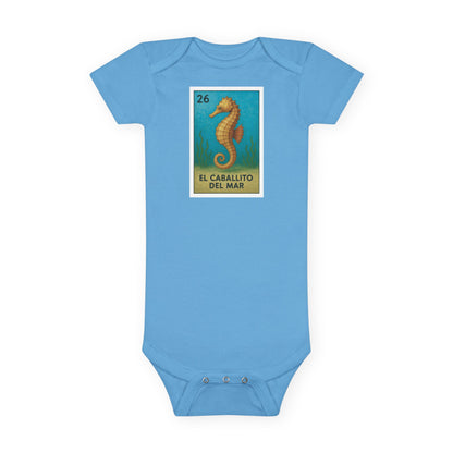 Seahorse Lotería - Baby Short Sleeve 100% Cotton Onesie (El Caballito del Mar)