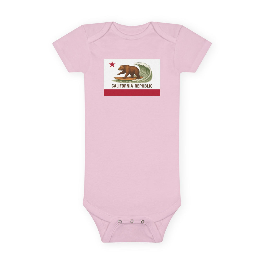 California Surfing Bear Flag - Baby Short Sleeve 100% Cotton Onesie
